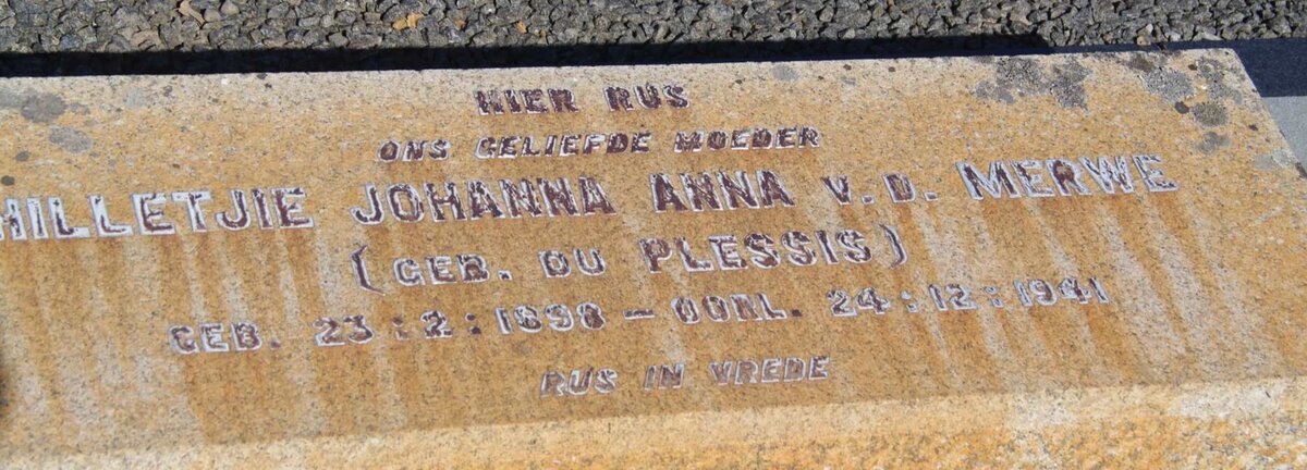 MERWE Hilletjie Johanna Anna, van der nee du PLESSIS 1898-1941