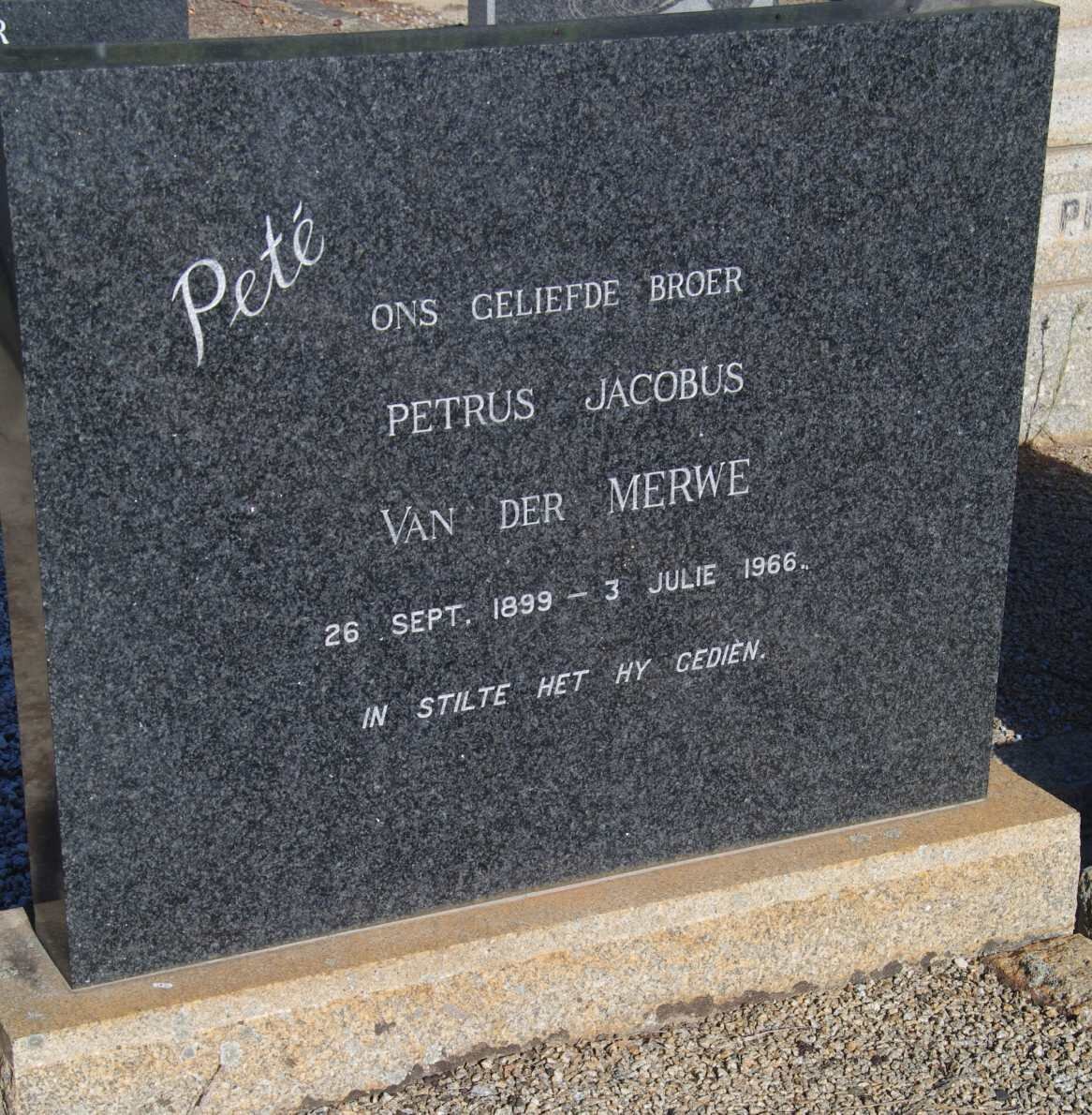 MERWE Petrus Jacobus 1899-1966