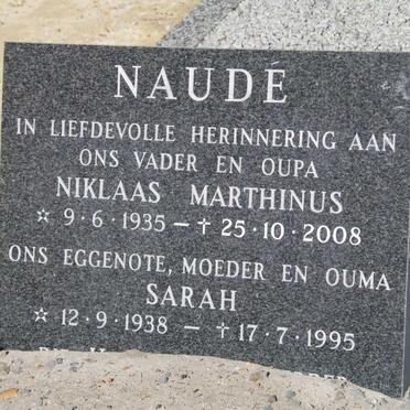 NAUDE Niklaas Marthinus 1935-2008 &amp; Sarah 1938-1995