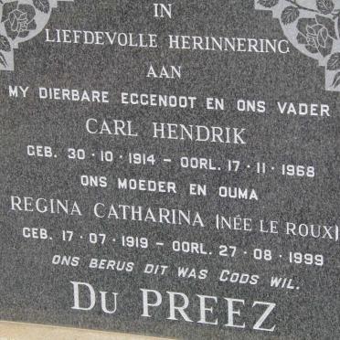 PREEZ Carl Hendrik, du 1914-1968 &amp; Regina Catharina le ROUX 1919-1999