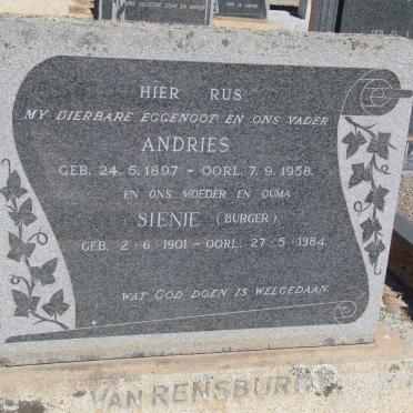 RENSBURG Andries, van 1897-1958 &amp; Sienie BURGER 1901-1984