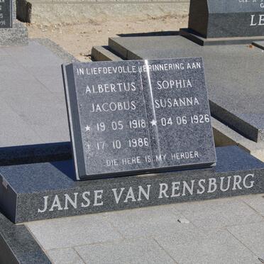 RENSBURG Albertus Jacobus, janse van 1918-1986 &amp; Sophia Susanna 1926-