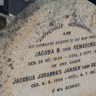 RENSBURG Jacobus Johannes, Jansen van 1884-1967 &amp; Jacoba B. 1889-1941