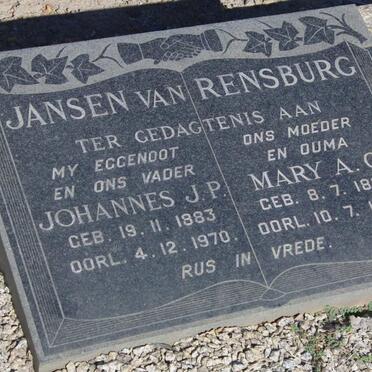 RENSBURG Johannes J.P., Jansen van 1883-1970 &amp; Mary A.C. 1895-1978