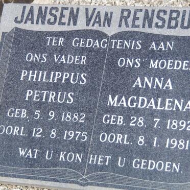 RENSBURG Philippus Petrus, Jansen van 1882-1975 &amp; Magdalena 1892-1981