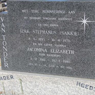 TONDER Izak Stephanus, van 1893-1970 &amp; Jacomina Elizabeth HANEKOM 1910-1990 