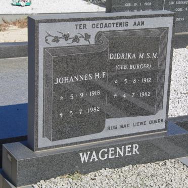 WAGENER Johannes H.F. 1918-1982 &amp; Didrika M.S.M. BURGER 1912-1982
