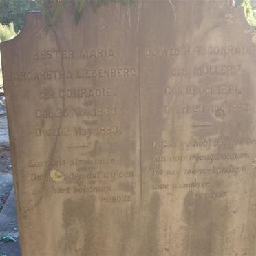 LIEBENBERG Hester Maria Margaretha nee CONRADIE 1833-1833 :: CONRADIE H.F. nee MOLLER 1814-1882