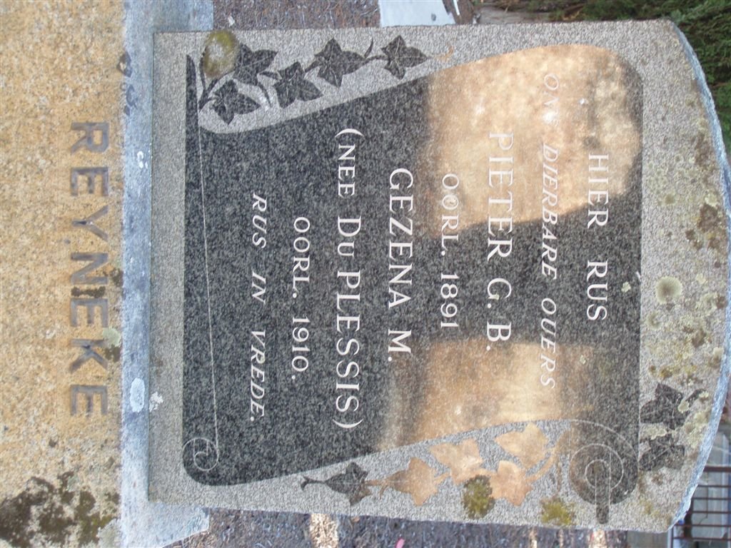 REYNEKE Pieter G.B. -1891 & Gezena M. DU PLESSIS -1910
