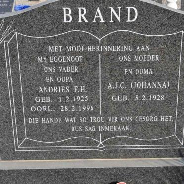BRAND Andries F.H. 1925-1996 &amp; A.J.C. 1928-