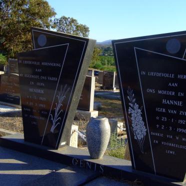 GENIS Hendrik 1929-1083 &amp; Hannie VAN ZYL 1927-1996