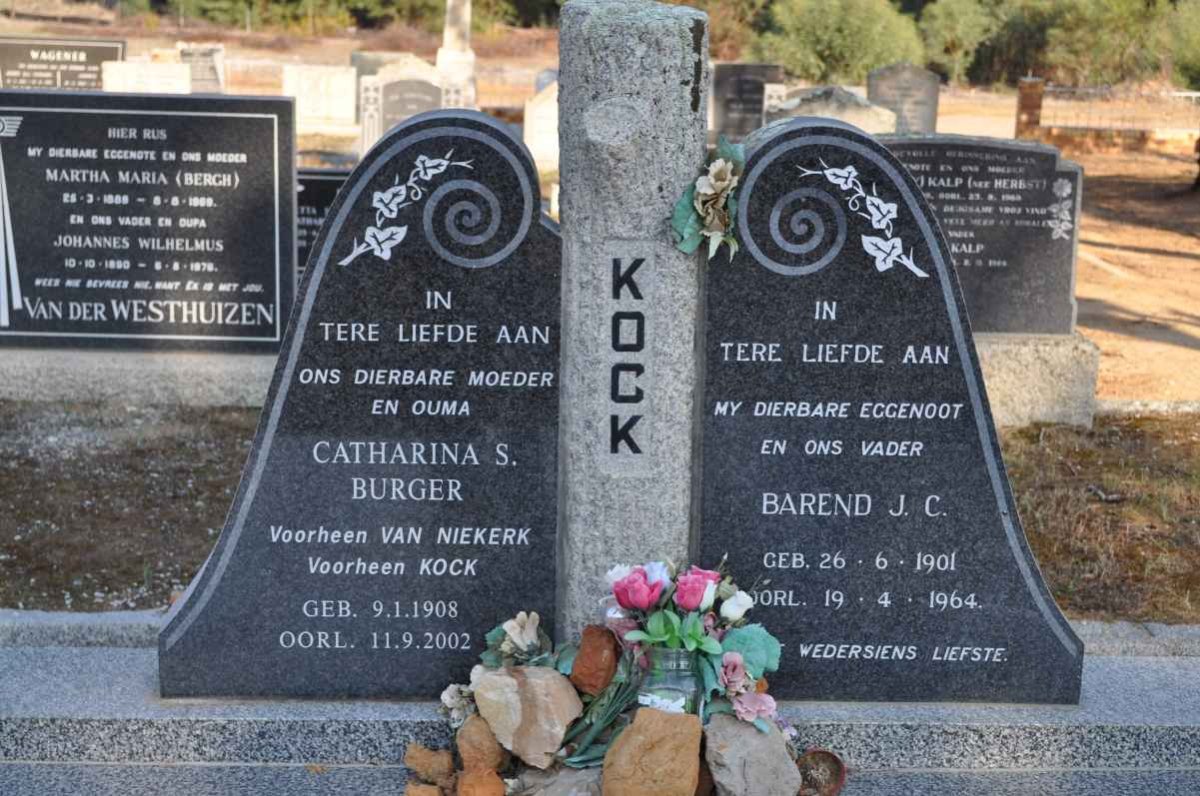 KOCK Barend J.C. 1901-1964 &amp; Catharina S. BURGER, formerly VAN NIEKERK, formerly KOCK 1908-2002