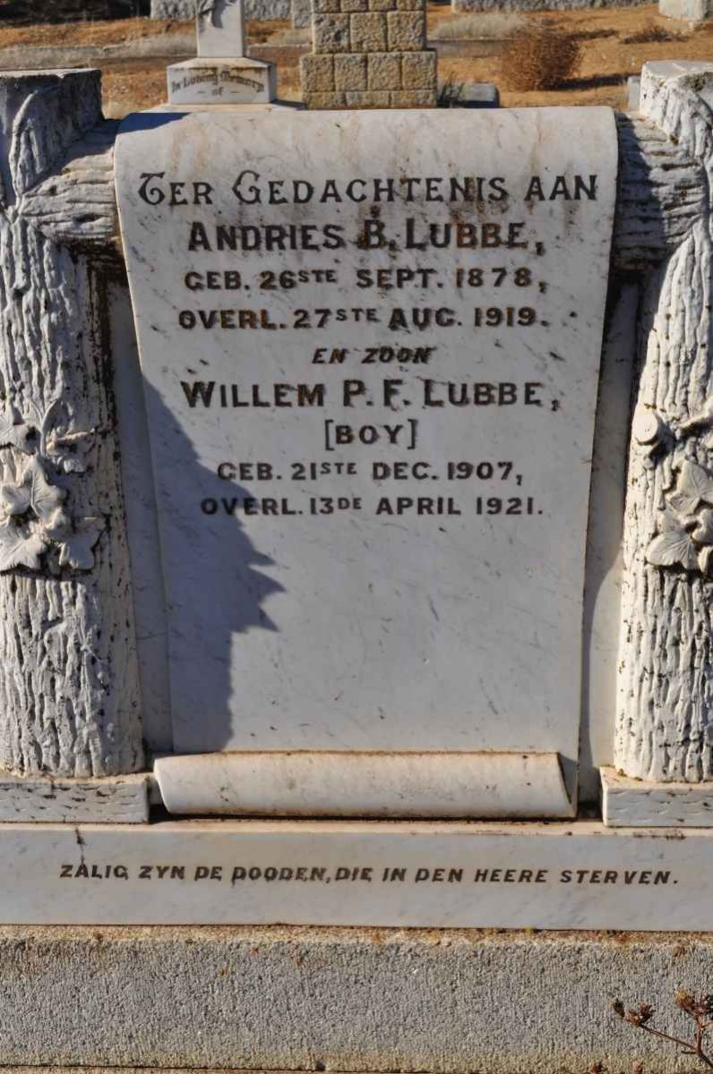 LUBBE Andries B. 1878-1919 :: LUBBE Willem P.F. 1907-1921