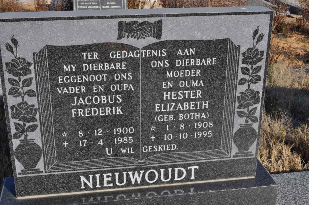 NIEUWOUDT Jacobus Frederik 1900-1985 &amp; Hester Elizabeth BOTHA 1908-1995