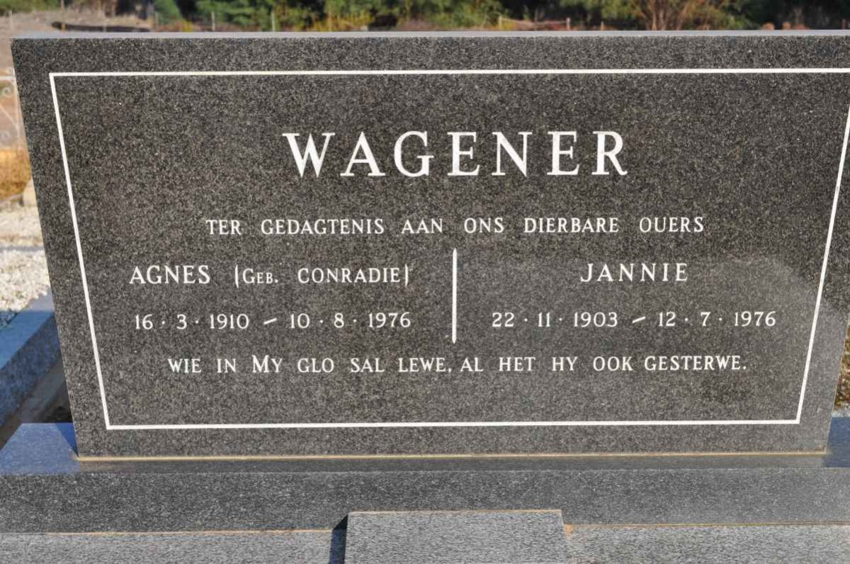 WAGENER Jannie 1903-1976 & Agnes CONRADIE 1910-1976