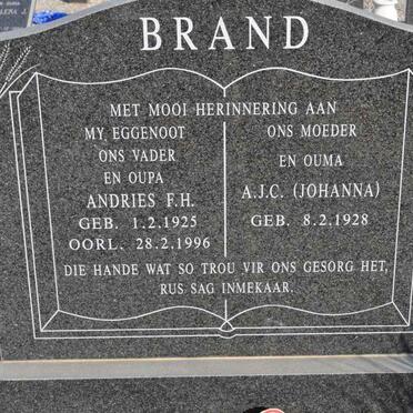 BRAND Andries F.H. 1925-1996 &amp; A.J.C. 1928-