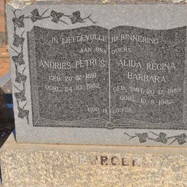 BURGER Andries Petrus 1881-1962 &amp; Alida Regina Barbara SMIT 1889-1962