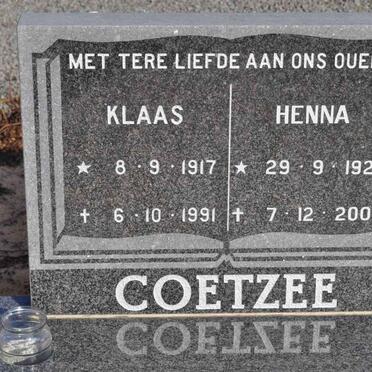 COETZEE Klaas 1917-1991 &amp; Henna 1927-2002