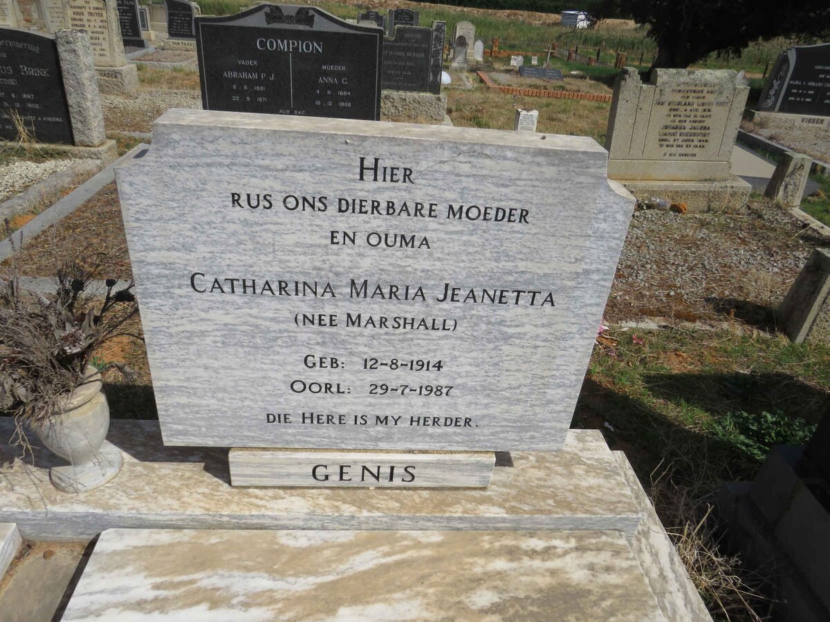 GENIS Gerrit Johannes Van Wyk 1916-1983 & Catharina Maria Jeanetta MARSHALL 1914-1987_1