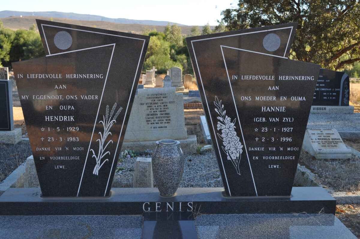 GENIS Hendrik 1929-1983 &amp; Hannie VAN ZYL 1927-1996