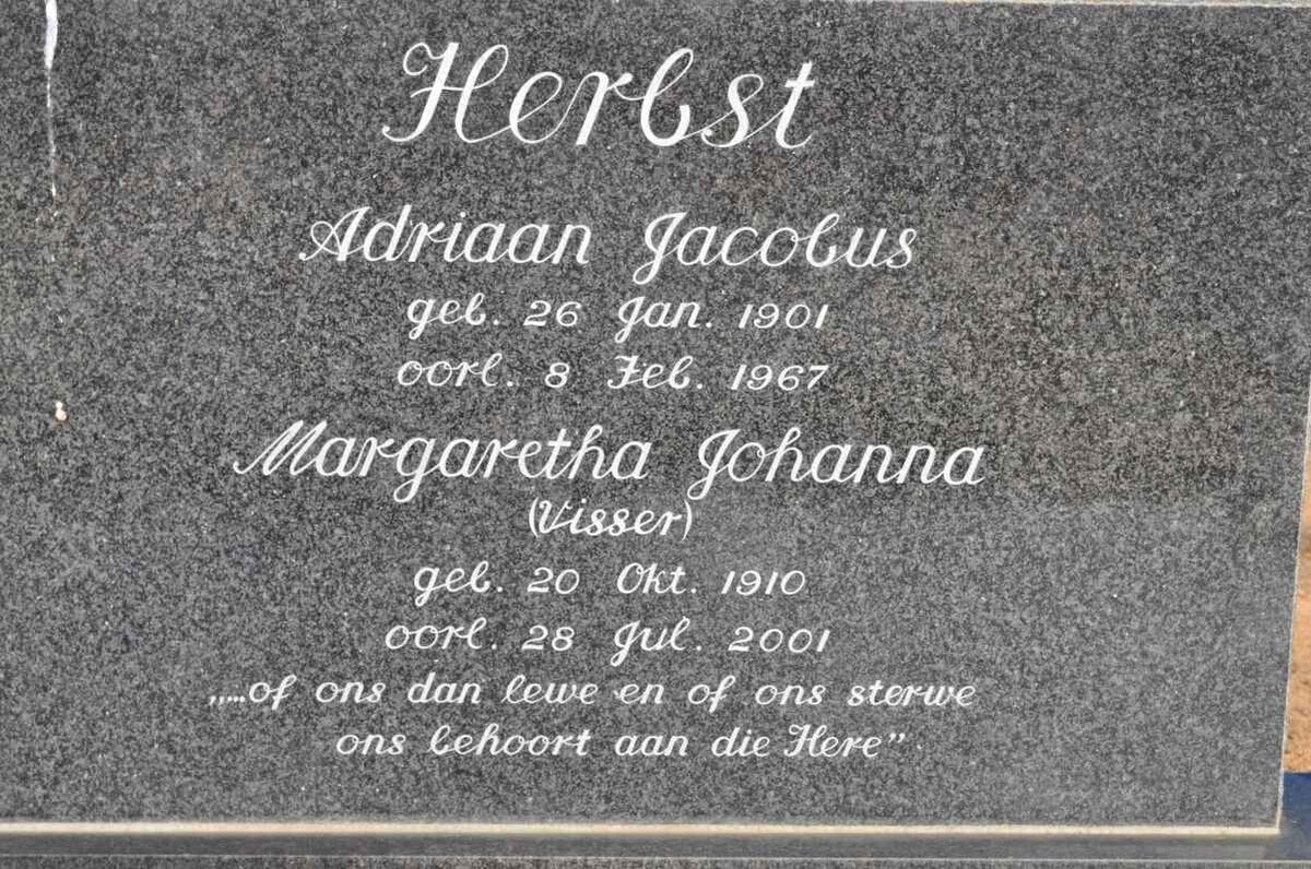 HERBST Adriaan Jacobus 1901-1967 &amp; Margaretha Johanna VISSER 1910-2001