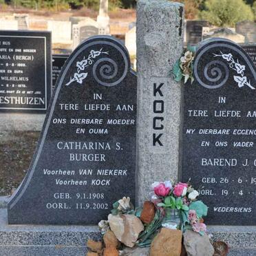 KOCK Barend J.C. 1901-1964 &amp; Catharina S. BURGER, formerly VAN NIEKERK, formerly KOCK 1908-2002
