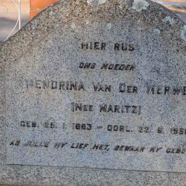 MERWE Hendrina, van der nee MARITZ 1883-1956
