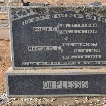 PLESSIS Philip G., du 1843-1929 &amp; Maatje H.E. NIEUWOUDT 1855-1936