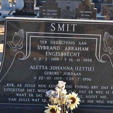SMIT Sybrand Abraham Engelbrecht 1919-1988 &amp; Aletta Johanna JORDAAN 1919-1996