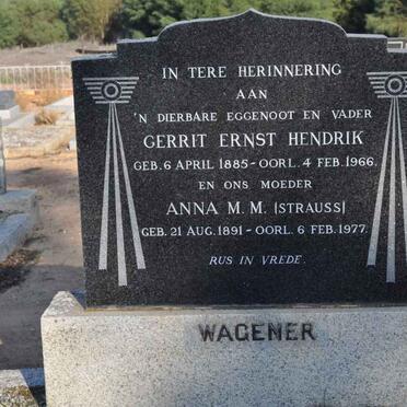 WAGENER Gerrit Ernst Hendrik 1885-1966 &amp; Anna M.M. STRAUSS 1891-1977
