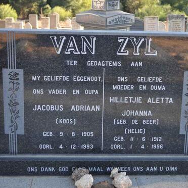 ZYL Jacobus Adriaan, van 1905-1993 &amp; Hilletjie Aletta Johanna DE BEER 1912-1996