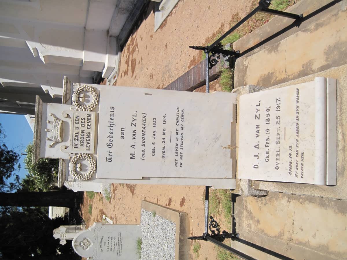 ZYL M.A., van nee BOONZAAIER 1853-1914 :: VAN ZYL D.J.A. 1850-1917