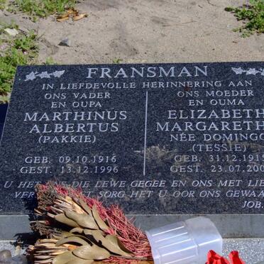 FRANSMAN Marthinus Albertus 1916-1996 &amp; Elizabeth Margaretha DOMINGO 1915-2006