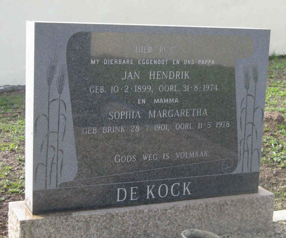 KOCK Jan Hendrik, de 1899-1974 &amp; Sophia Margaretha BRINK 1901-1978