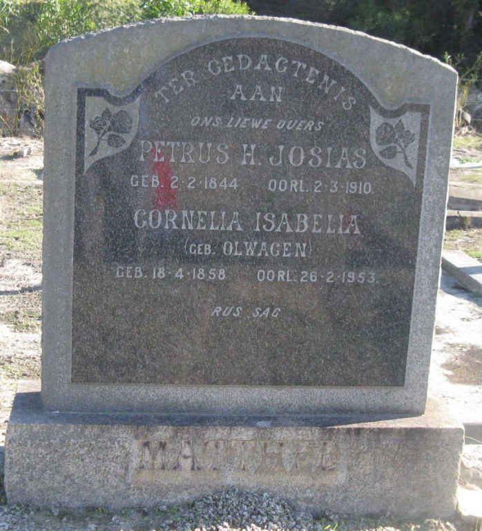 MATTHEE Petrus H. Josias 1844-1910 & Cornelia Isabella OLWAGEN 1858-1953