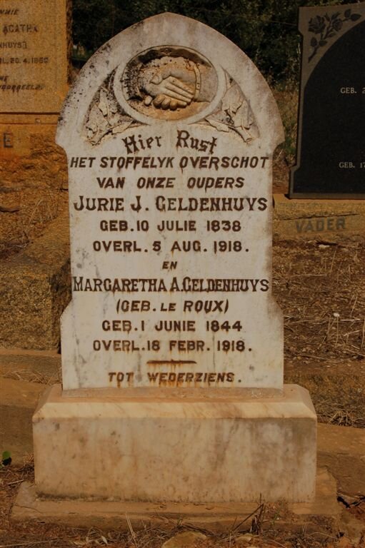 GELDENHUYS Jurie J. 1838-1918 & Margaretha A. LE ROUX 1844-1918