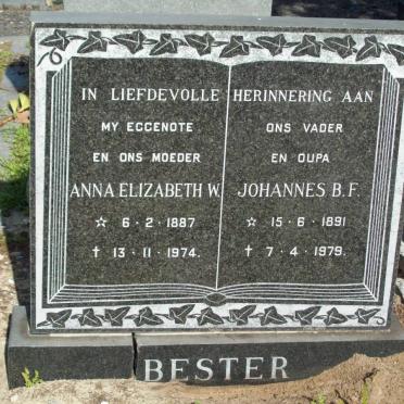 BESTER Johannes B.F. 1891-1979 &amp; Anna Elizabeth W. 1887-1974