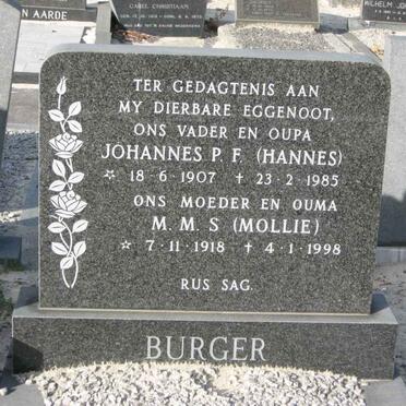 BURGER Johannes P.F. 1907-1985 &amp; M.M.S. 1918-1998