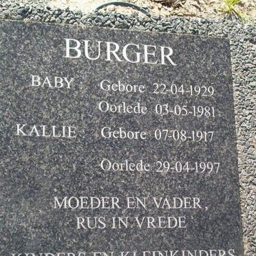 BURGER Kallie 1917-1997 &amp; Baby 1929-1981