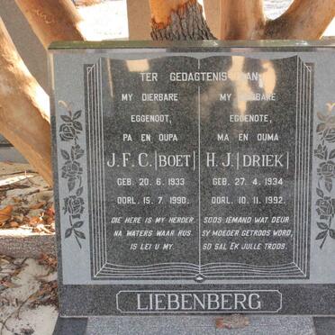 LIEBENBERG J.F.C. 1933-1990 &amp; H.J. 1934-1992