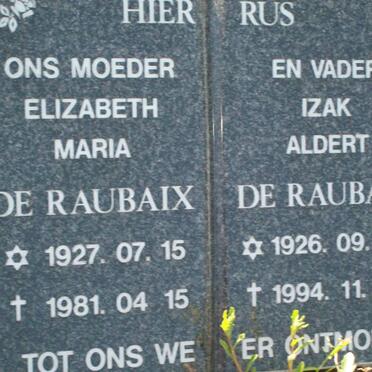RAUBAIX Izak Albert, de 1926-1994 &amp; Elizabeth Maria 1927-1981