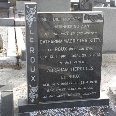 ROUX Abraham Hercules, le 1905-1975 &amp; Catharina Magrietha VAN DYK 1910-1972