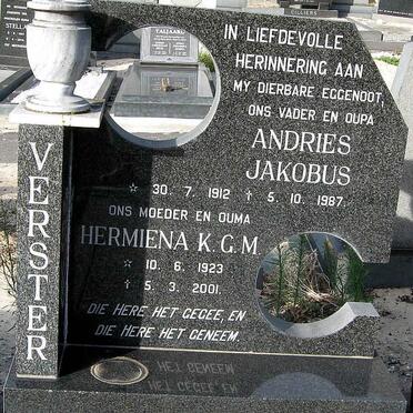 VERSTER Andries Jakobus 1912-1987 &amp; Hermiena K.G.M. 1923-2001