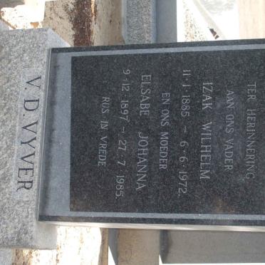 VYVER Izak Wilhelm, van der 1885-1972 &amp; Elsabe Johanna 1897-1985