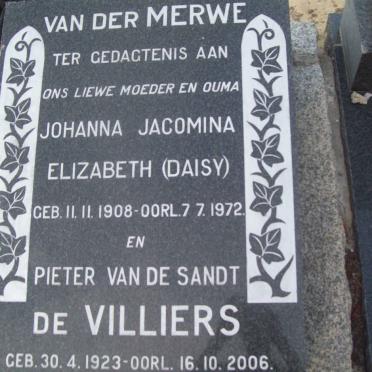 VILLIERS Pieter Van der Sandt, de 1923-2006 :: VAN DER MERWE Johanna Jacomina Elizabeth 1908-1972