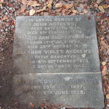 ANDREWS John 1842-1918 &amp; Frances Ann 1845-1933 :: ANDREWS Eleanor Violet 1875-1942 :: ANDREWS Arthur Edward 1887-1952