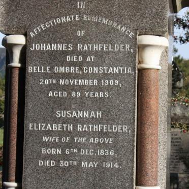 RATHFELDER Johannes -1909 &amp; Susannah Elizabeth 1836-1914