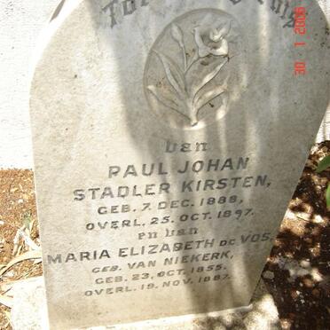 KIRSTEN Paul Johan Stadler 1888-1897 &amp; Maria Elizabeth DE VOS nee VAN NIEKERK 1855-1887