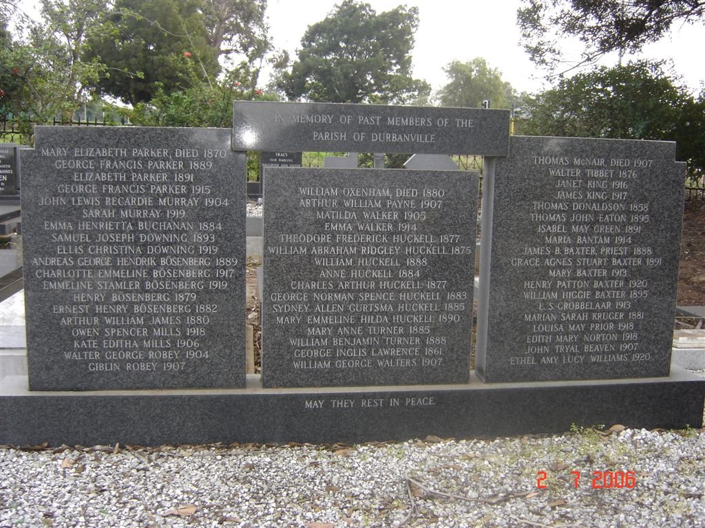1. Memorial to past members of Durbanville Parish
