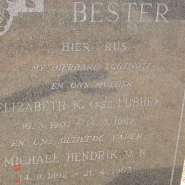 BESTER Michiel Hendrik v. N. 1892-1963 &amp; Elizabeth K. LUBBE 1907-1962